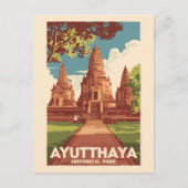アユタヤヒストリカルパークイラストレーショントラベルアート ポストカード (正面)