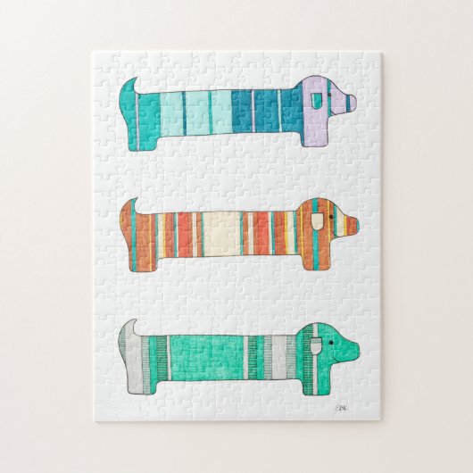 アユニークートパズル- 3ダックスフントカラー勉強 ジグソーパズル (縦)