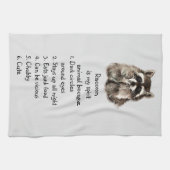 アライグマおもしろいスピリットアニマルユーモアかわいい水色 キッチンタオル (横)