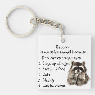 アライグマおもしろいスピリットアニマルユーモアかわいい水色 キーホルダー