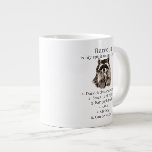 アライグマおもしろいスピリットアニマルユーモアかわいい水色 ジャンボコーヒーマグカップ (正面右)