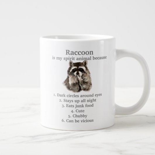 アライグマおもしろいスピリットアニマルユーモアかわいい水色 ジャンボコーヒーマグカップ (右)