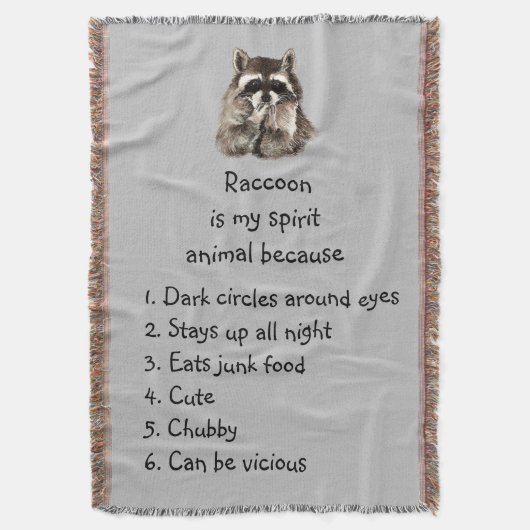 アライグマおもしろいスピリットアニマルユーモアかわいい水色 スローブランケット (正面縦)