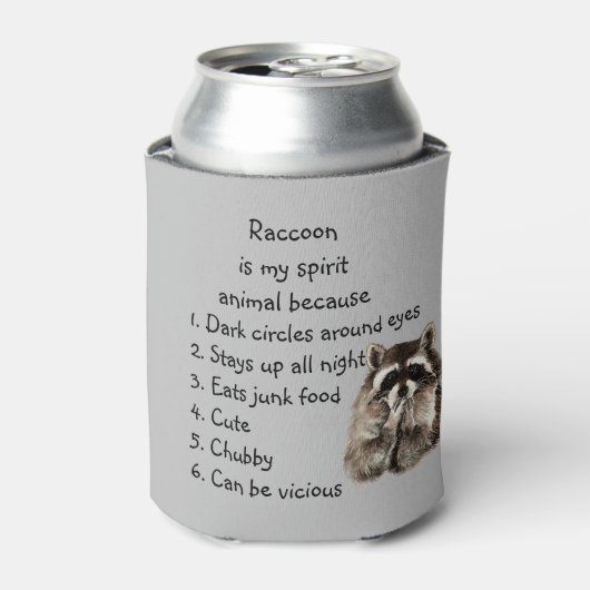 アライグマおもしろいスピリットアニマルユーモアかわいい水色 缶クーラー (缶正面)