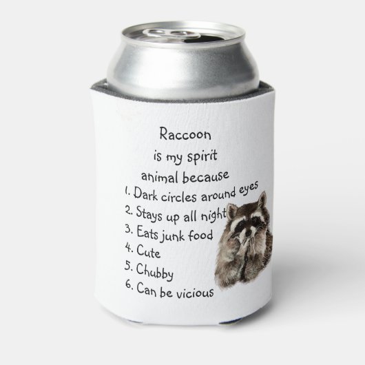 アライグマおもしろいスピリットアニマルユーモアかわいい水色 缶クーラー (缶裏面)