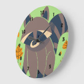 アライグマおよび紅葉 ラージ壁時計 (傾斜)