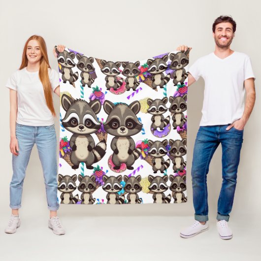 アライグマかわいいかわいいツインスウィートパターン フリースブランケット (インサイチュ)