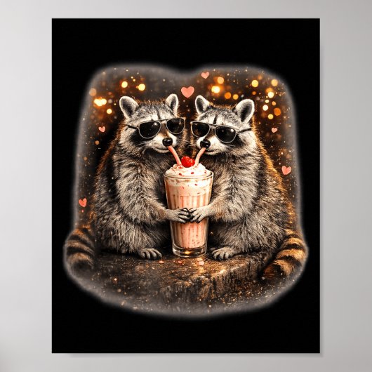 アライグマがアイスコーヒーを飲む面白い動物のミーム 男性 ポスター (正面)