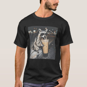 アライグマがアイスコーヒーを飲んでいる Tシャツ