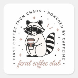 アライグマがコーヒーを飲むクラブの面白いデザイン スクエアシール