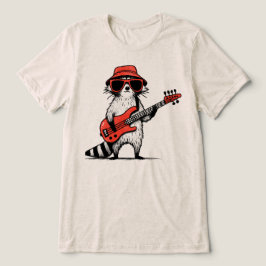 アライグマが赤いベースギターを演奏 トライブレンドTシャツ