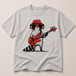 アライグマが赤いベースギターを演奏 Tシャツ