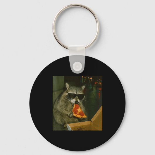 アライグマがZzaを食べる面白い動物のミーム キーホルダー (正面)