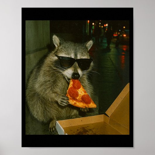 アライグマがZzaを食べる面白い動物のミーム ポスター (正面)