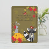 アライグマとウッドランド動物の秋の第1の誕生日 招待状 (スタンド正面)