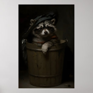 アライグマとゴミ箱、ビンテージ ポスター、アート ポスター