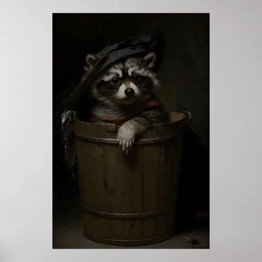アライグマとゴミ箱、ビンテージ ポスター、アート ポスター (正面)
