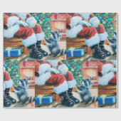 アライグマとサンタクリスマスラッピング紙 ラッピングペーパー (フラット)