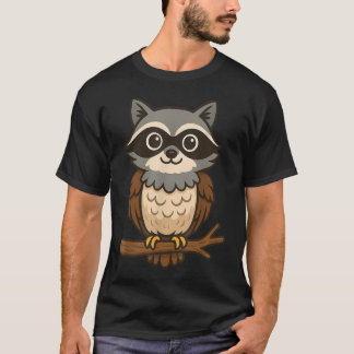 アライグマとフクロウのハイブリッドマッシュアップ 面白い 動物好きさん必見 Tシャツ