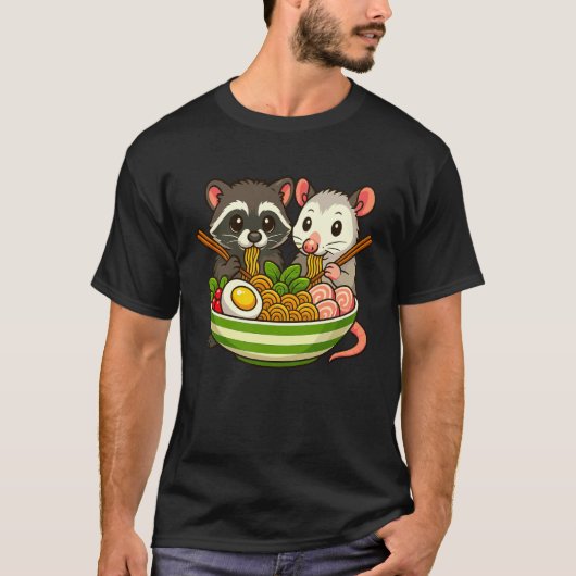 アライグマとポッサムのラーメン Tシャツ (正面)
