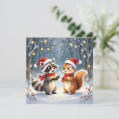 アライグマとリスがクリスマスイルミネーションを飾る シーズンカード (スタンド正面)