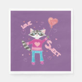 アライグマと紫バレンタインデーのナプキン スタンダードランチョンナプキン (正面)