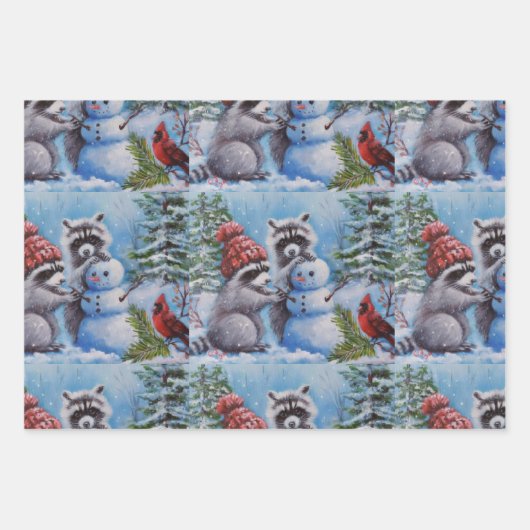 アライグマと野生動物 ラッピングペーパーシート (正面3)