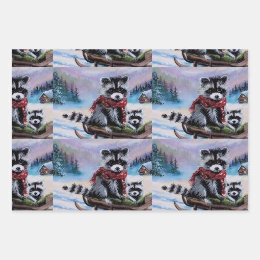 アライグマと野生動物 ラッピングペーパーシート (正面2)