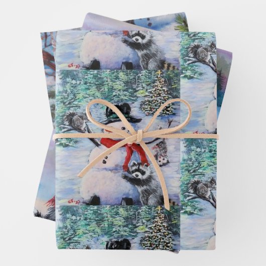 アライグマと野生動物 ラッピングペーパーシート (インサイチュ)