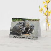 アライグマのお母さん及び若者物 カード (黄色い花)