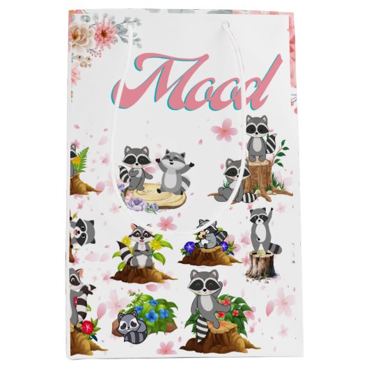 アライグマのように幸せで遊び心のある気分 ミディアムペーパーバッグ (正面)