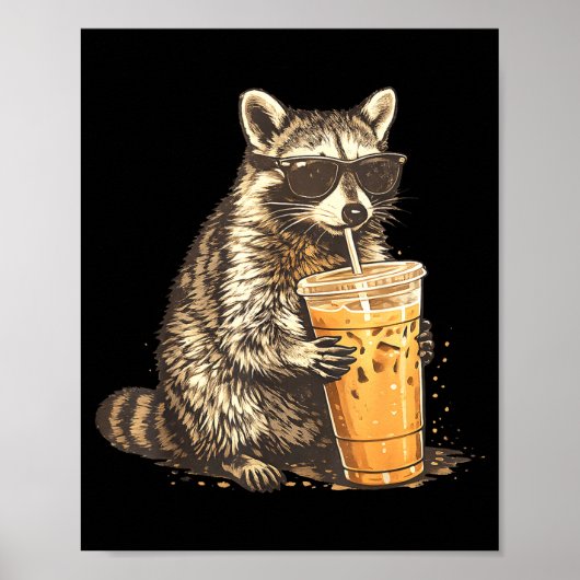 アライグマのアイスコーヒー 楽しい動物のミーム メンズ ポスター (正面)