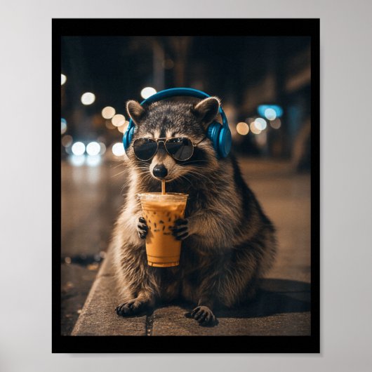 アライグマのアイスコーヒー 男性向け面白い動物のミーム ポスター (正面)