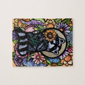 アライグマのアートフラワーアライクオンズデザインとヒマワリ ジグソーパズル (横)