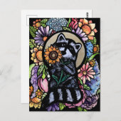 アライグマのアートフラワーアライクオンズデザインとヒマワリ ポストカード (正面/裏面)