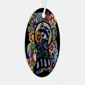 アライグマのアートフラワーアライクオンズデザインとヒマワリ メタルオーナメント (正面右)