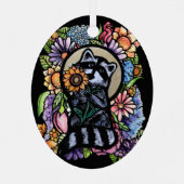 アライグマのアートフラワーアライクオンズデザインとヒマワリ メタルオーナメント (裏面)