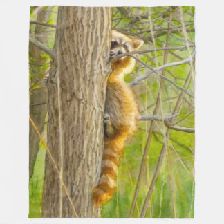 アライグマのウォーターカラーアート フリースブランケット