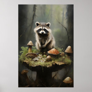 アライグマのキノコプリント 森のコア コテージコア ポスター