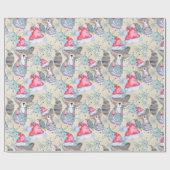 アライグマのクリスマスパターン ラッピングペーパー (フラット)