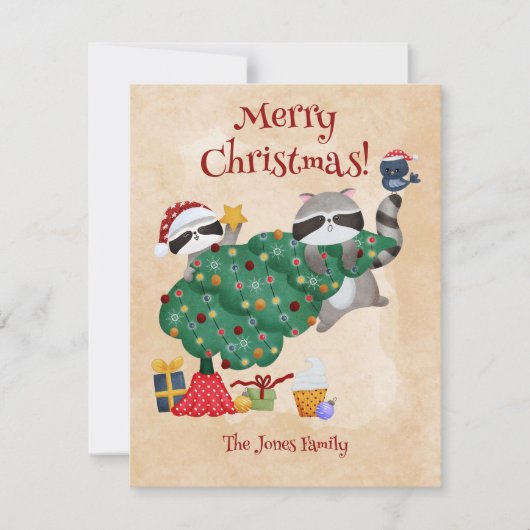 アライグマのクリスマス シーズンカード (正面)