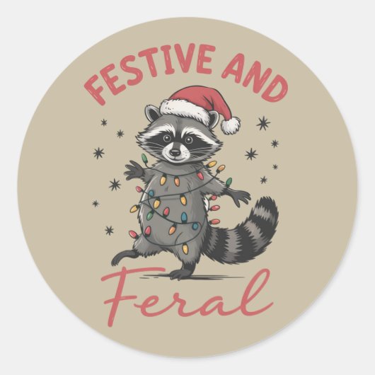 アライグマのクリスマス・野生動物の面白いミーメ ラウンドシール (正面)