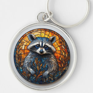アライグマのステンドグラスアート キーホルダー
