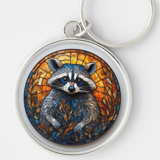 アライグマのステンドグラスアート キーホルダー (正面)