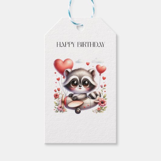アライグマのパイロットの誕生日 ギフトタグ (正面)