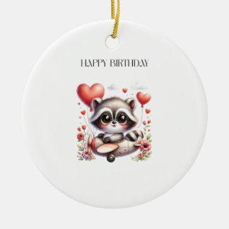 アライグマのパイロットの誕生日 セラミックオーナメント