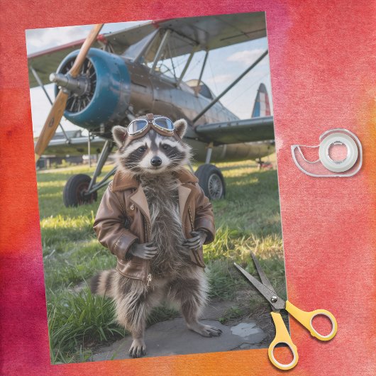 アライグマのパイロット飛行機の面白い写真 誕生日 薄葉紙