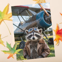 アライグマのパイロット飛行機 写真 誕生日 カード