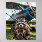 アライグマのパイロット飛行機 楽しい写真 クリスマス ポスター (正面)