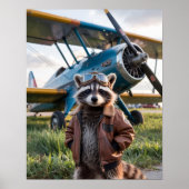 アライグマのパイロット飛行機 面白い野生動物 ポスター (正面)